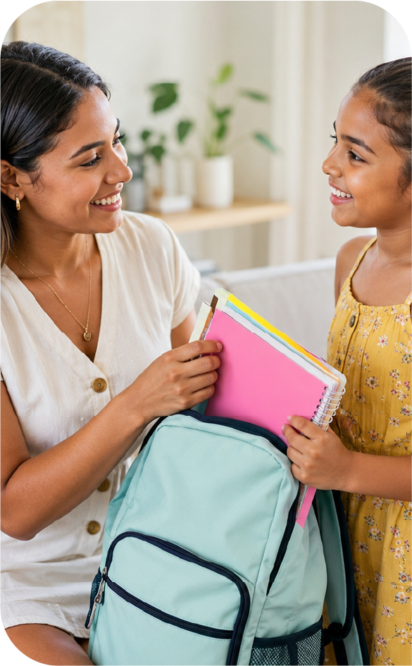 Madre e hija preparándose para el regreso a clases